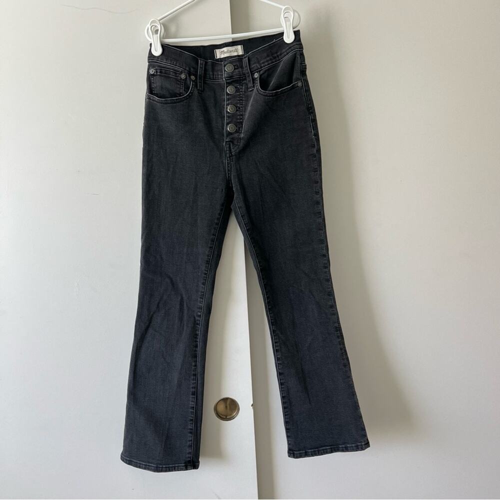 Madewell Cali Demi-Boot Flare Cropped Jeans Button Fly High Waist Black Size 25 - Picture 2 of 8
